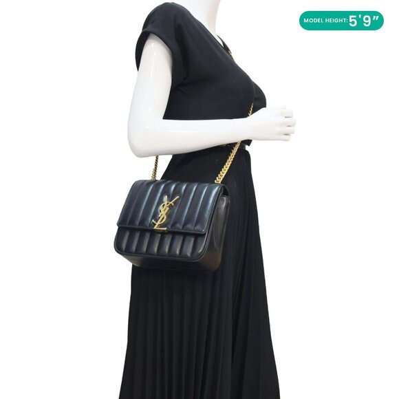 Yves Saint Laurent  Vicky Medium Vertical Quilted Leather Chain Crossbody Bag - Picture 2 of 14